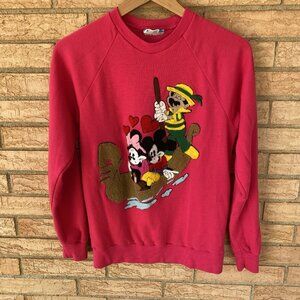 80s Sunday Comics Mickey & Minnie Mouse gondola embroidered pink sweatshirt S/M